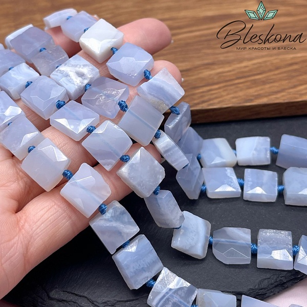 Агат голубой (сапфирин) квадрат плоский огранка 11-12мм