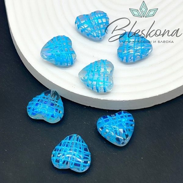 19*20 мм Бусина сердце с переливом голубая глазурь