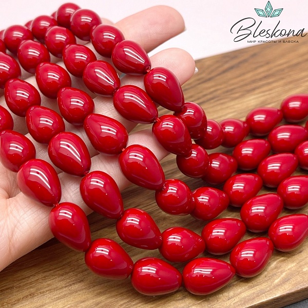Жемчуг Майорка, цвет красный №1 капля 15*10 мм