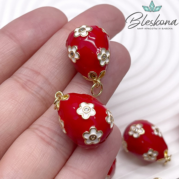 21*15 мм Цвет золото, Подвеска Яйцо фаберже красное