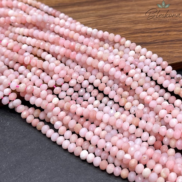 Опал розовый алмазная огранка рондели 4*3,5 мм