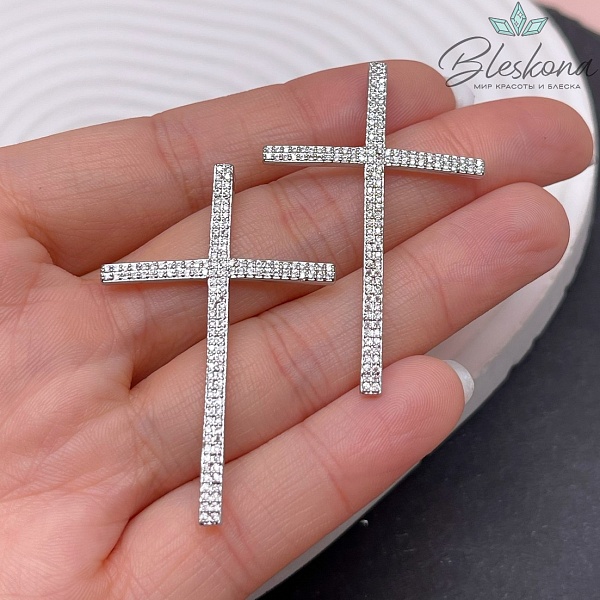 47,5*30 мм Цвет серебро, Подвеска крест цирконы