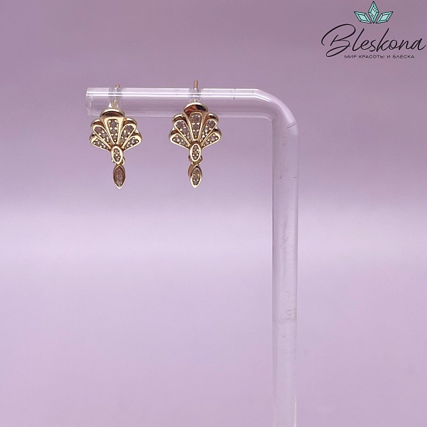 17*10 мм Цвет золото, Пусеты Павлиний хвост 