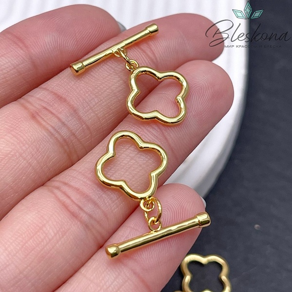 14*1,6мм Замок Тогл Клевер Цвет золото Люкс 