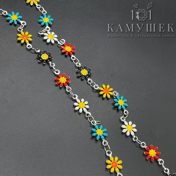 Цепь №169 цвет серебро, цветок 12,5*7 мм 20 см