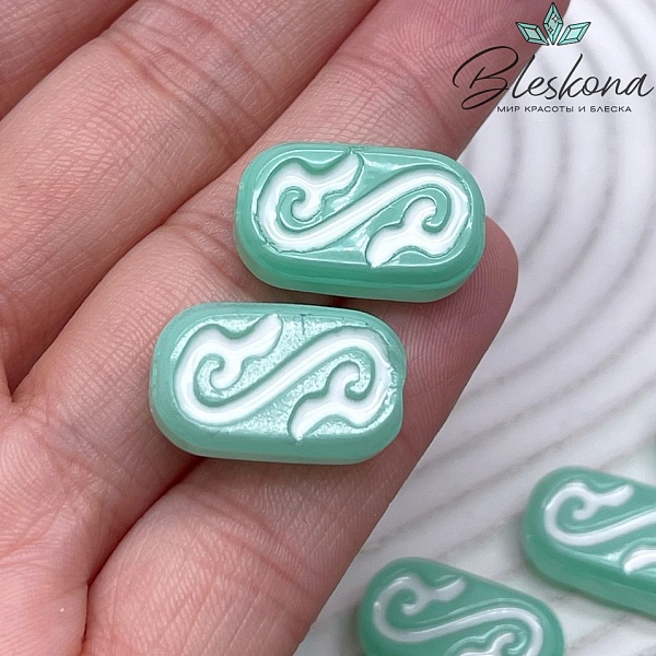 20*11,5 мм Бусина Этно округленный прямоугольник зелено-белый