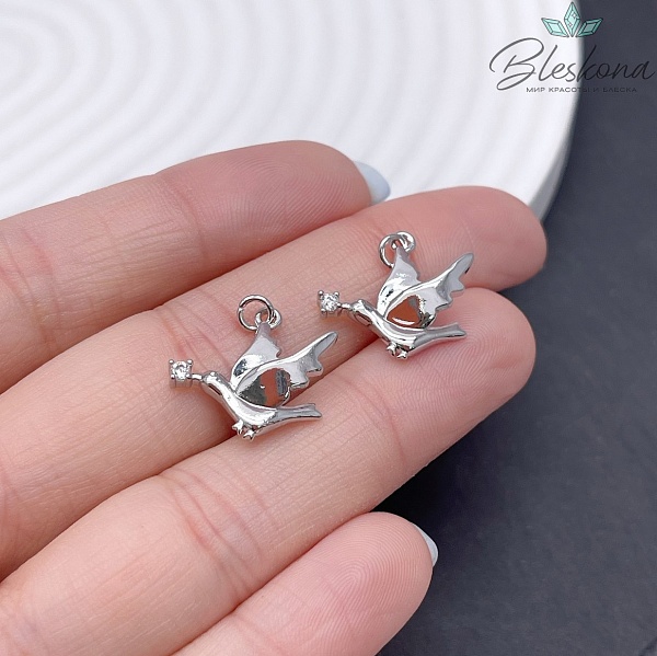 18*15 мм Цвет серебро, Подвеска Птичка с цирконом