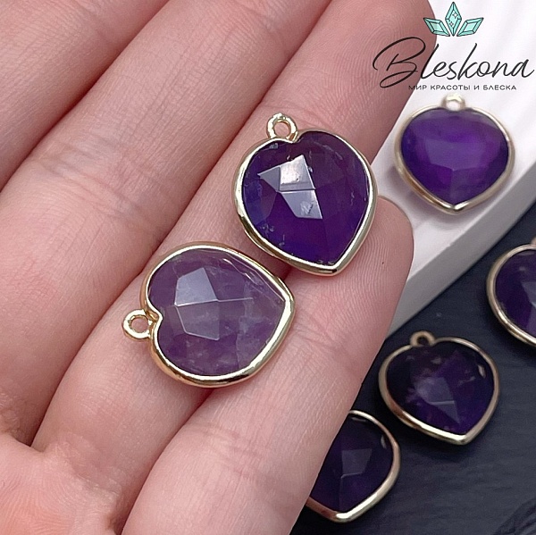 16,3*18,7мм,Цвет золото,Подвеска Сердце  Аметист огранка