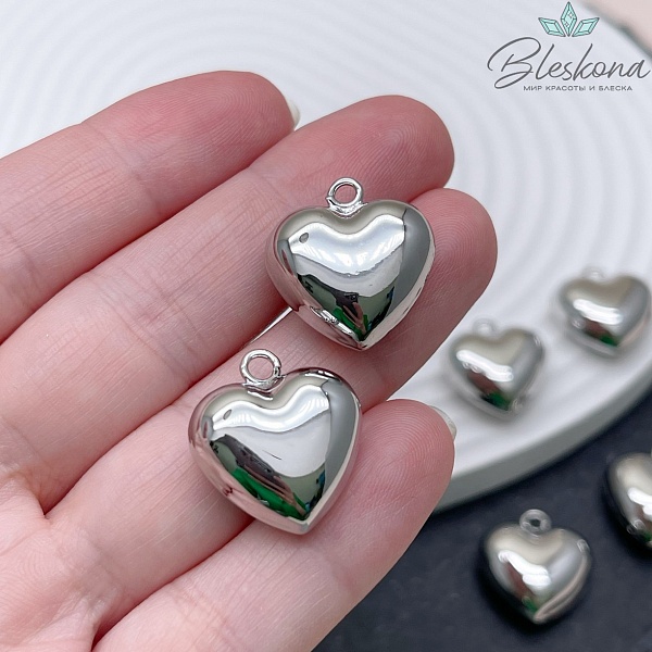 20*18,5 мм Цвет серебро, Подвеска Сердце объемное гладкое