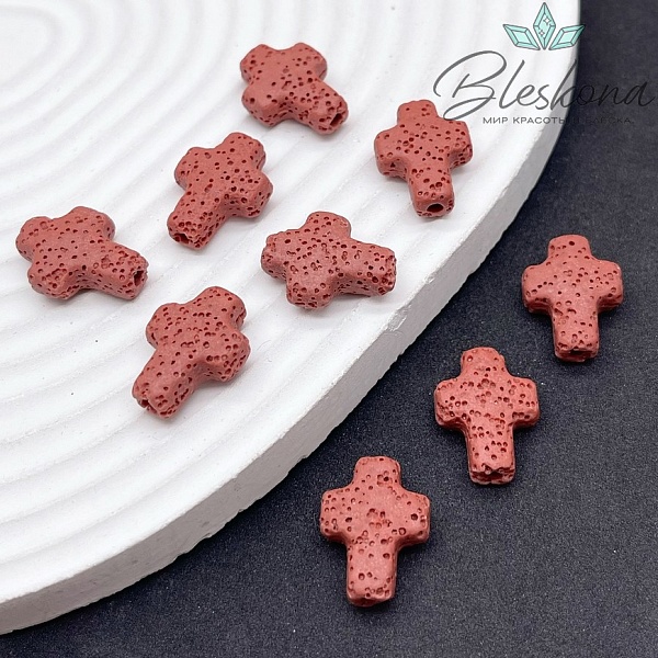 Лава Вулканическая Бусина крест красный 17*13 мм