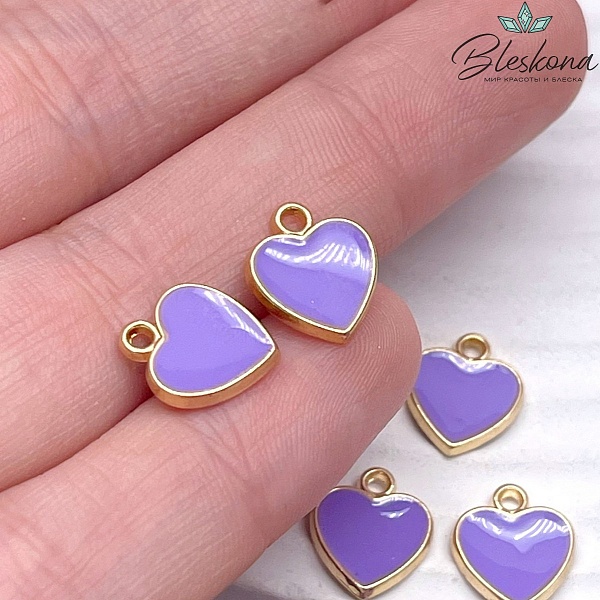 10*11мм Цвет золото, Подвеска сердце фиолетовая эмаль