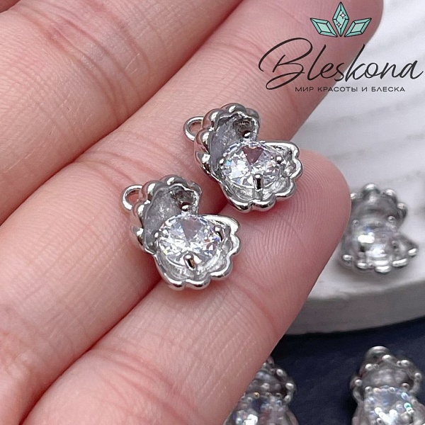 14*10 мм Цвет серебро, Подвеска Ракушка с цирконом 