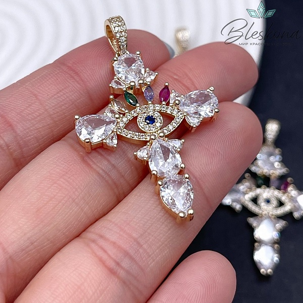 39,5*28,5 мм Цвет золото, Подвеска Крест глаз цирконы 