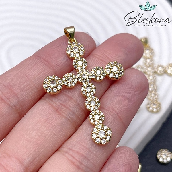 43*30 мм Цвет золото, Подвеска Крест цирконы