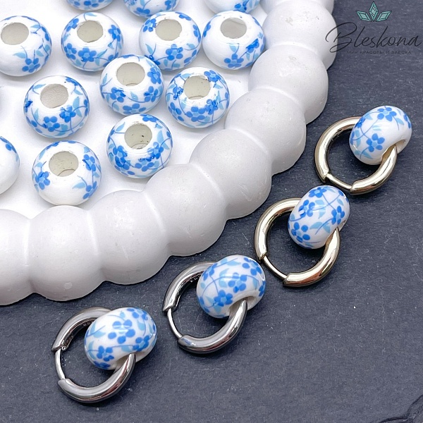 14 мм Керамика Бублик роспись гжель №29 (штучно)