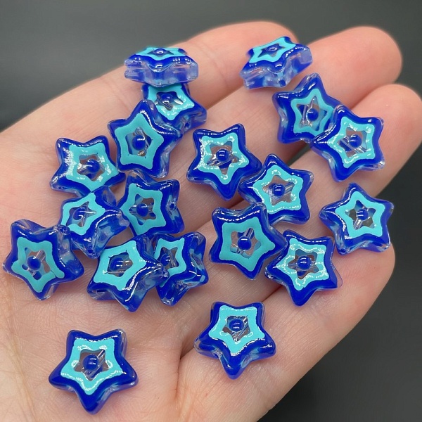 12 мм, Бусина звезда синяя уп.5шт