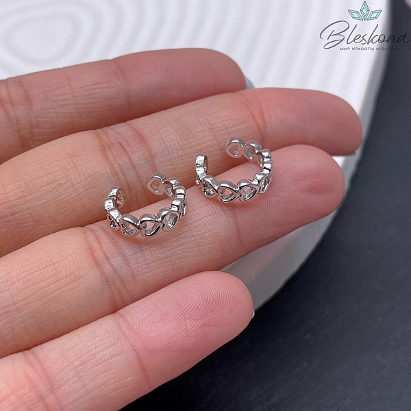 Кафф сердечки, цвет серебро 12,5 мм