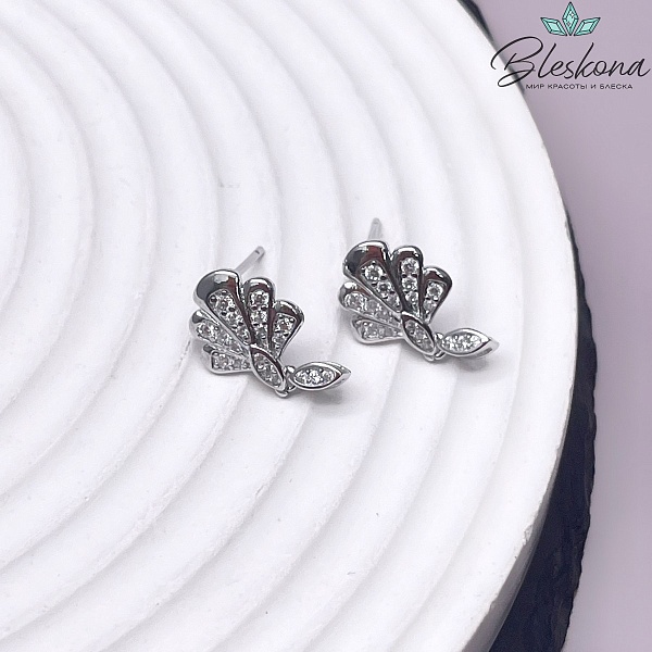 17*10 мм Цвет серебро, Пусеты Павлиний хвост 