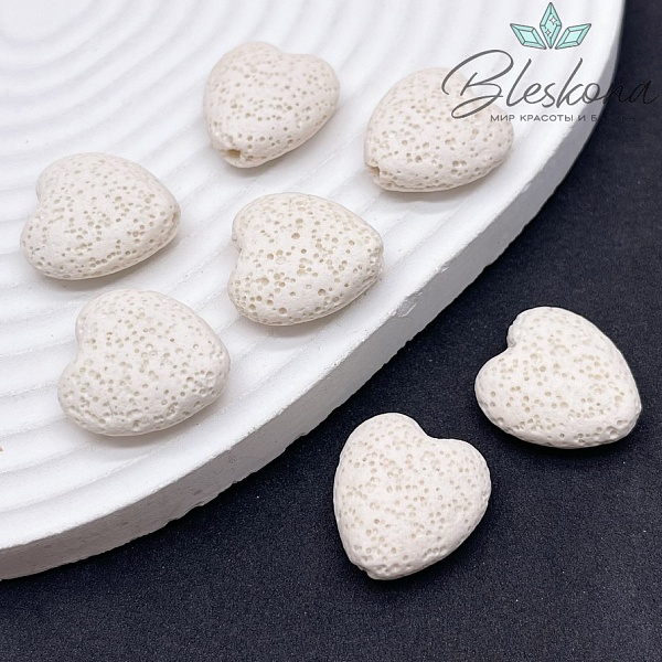 Бусина сердце Лава Вулканическая бежевое 20*19 мм