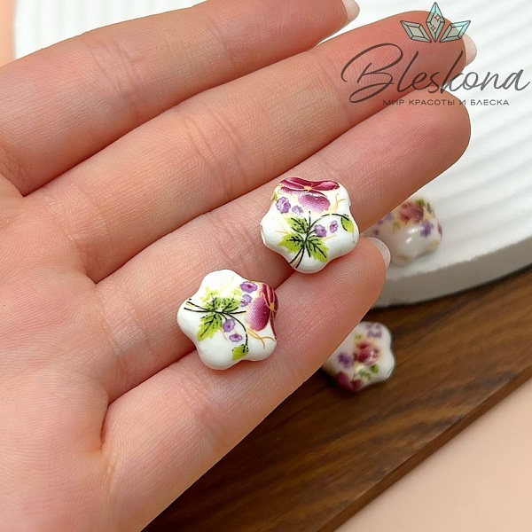 14,5*14 мм Керамика Бусина цветок роспись гжель №18