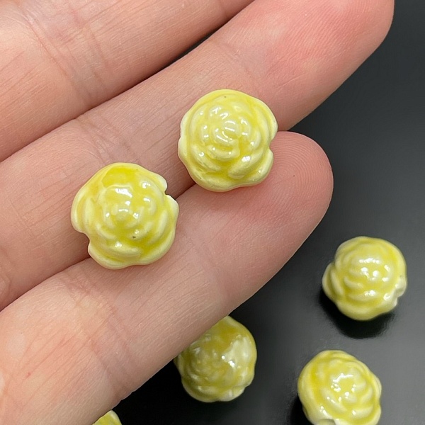 11 мм Бусина роза, керамика цвет желтый