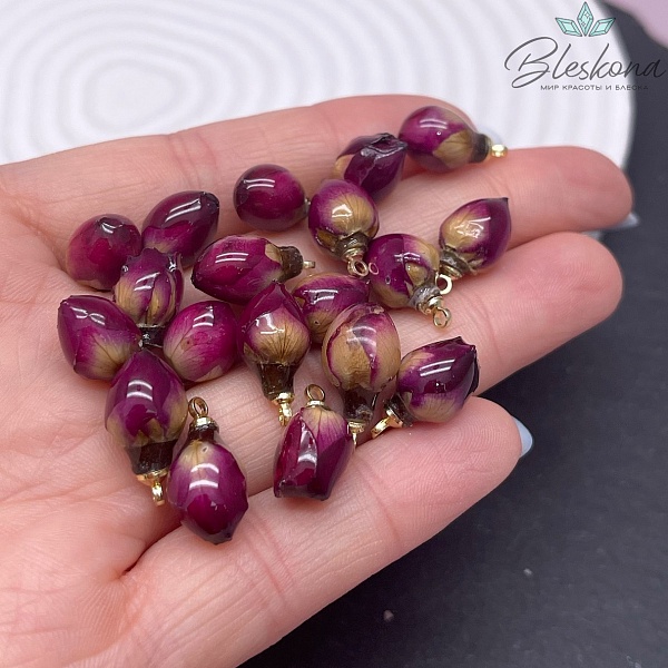 14-17 мм, Цвет золото, Подвеска роза в эпоксидной смоле №10