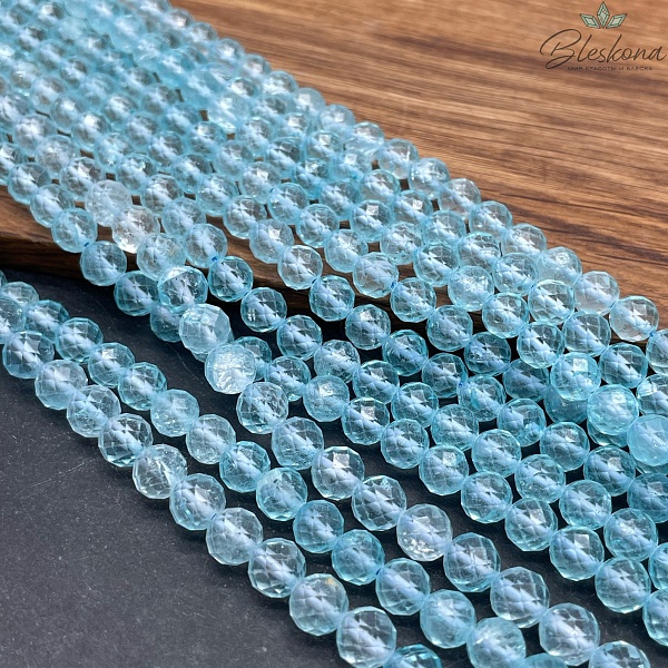 Топаз голубой (тонированный) алмазная огранка 7 мм 