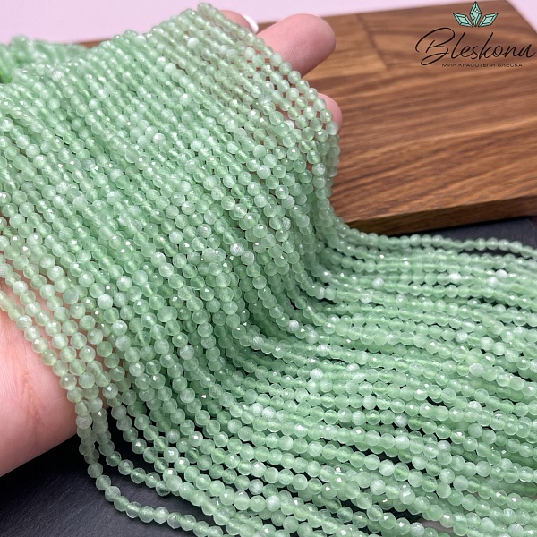 Кошачий глаз светло-зеленый микроогранка (имитация) 3 мм