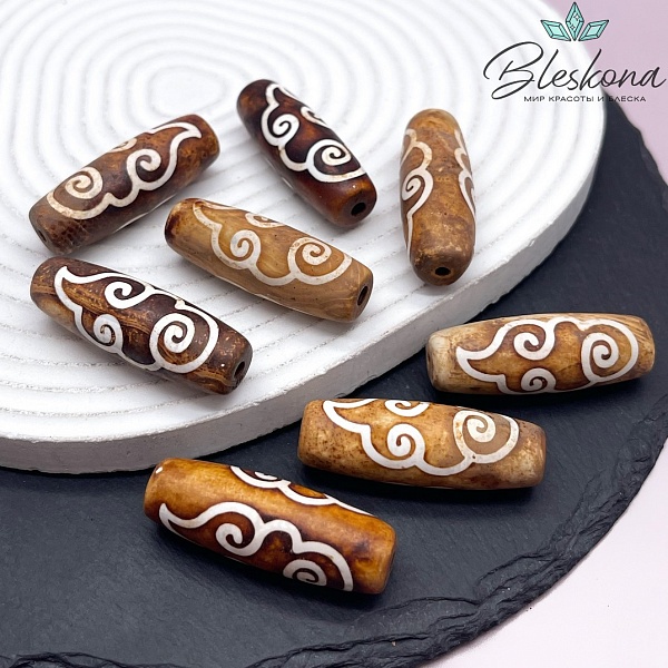 Бусина Дзи коричневый матовый бочонок 40*13 мм