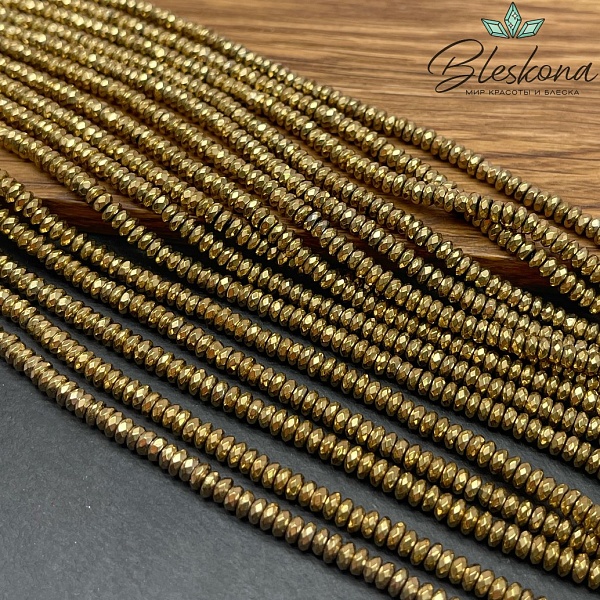 4*2мм Гематин имитация, темное золото, рондель огранка 