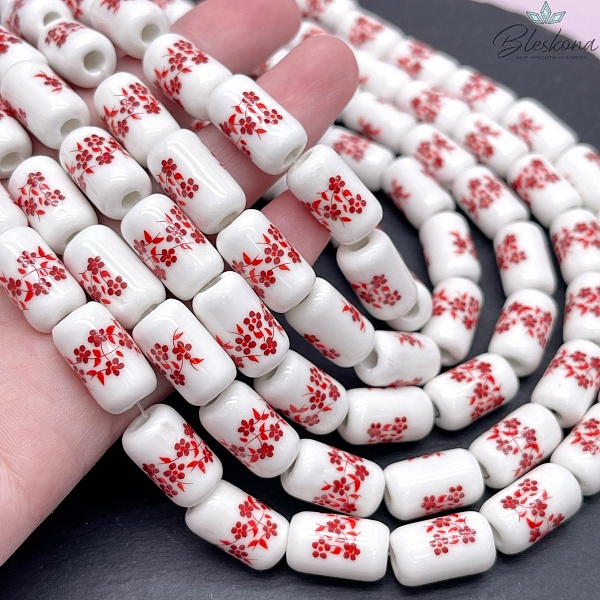 17*10 мм Керамика Бусина бочонок  роспись гжель №10 