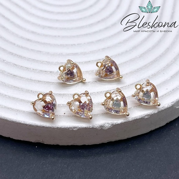 10,6*8 мм Цвет золото, Подвеска сердце стекло с фиолетовым цирконом