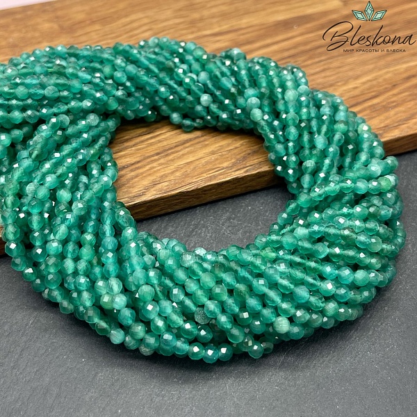 Кошачий глаз темно-зеленый микроогранка (имитация) 4 мм