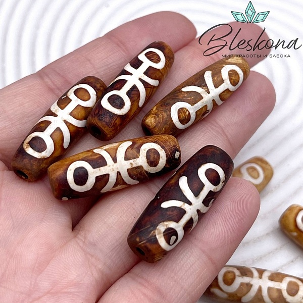 Бусина Дзи Сау (насекомое) коричневый матовый бочонок 30*11 мм