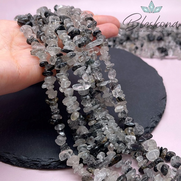 Крошка Кварц Рутиловый Турмалиновый ширина бусин ~ 6-11 мм