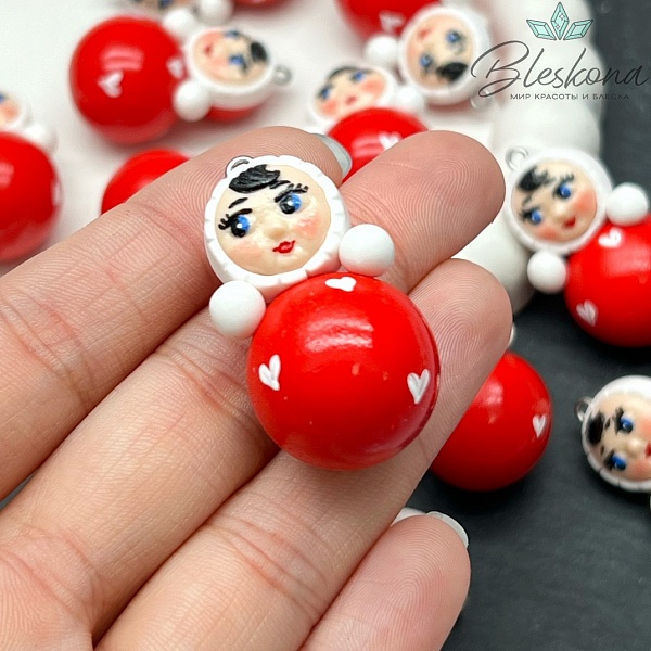 36*20,5 мм, Цвет серебро, Подвеска Неваляшка красная белые сердечки 