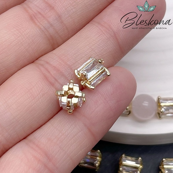 8*6 мм, цвет золото, Бусина цилиндр цирконы