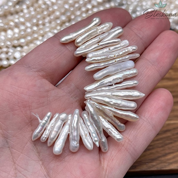 Жемчуг Белый Бива сет 8 см  (25-26)*(4-4,5)мм