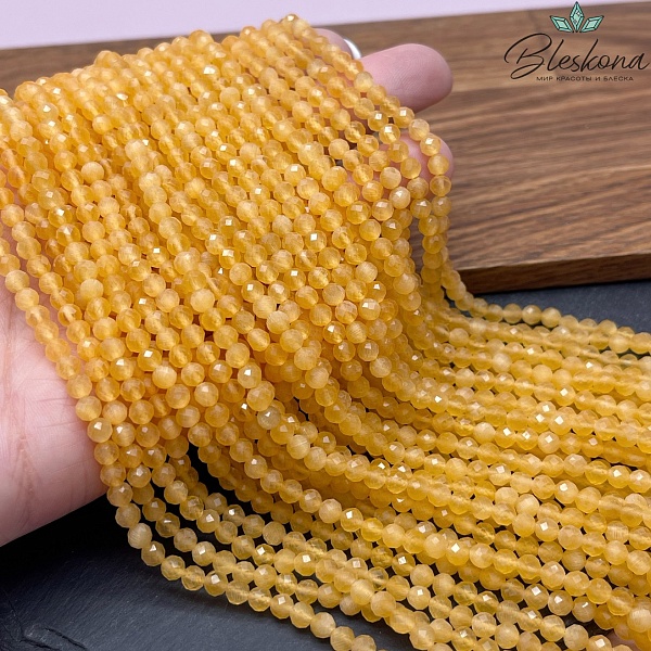 Кошачий глаз желтый микроогранка №2 (имитация) 4 мм