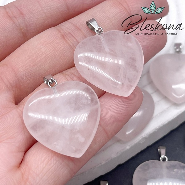 27*24 мм Цвет серебро, Подвеска Сердце Розовый кварц