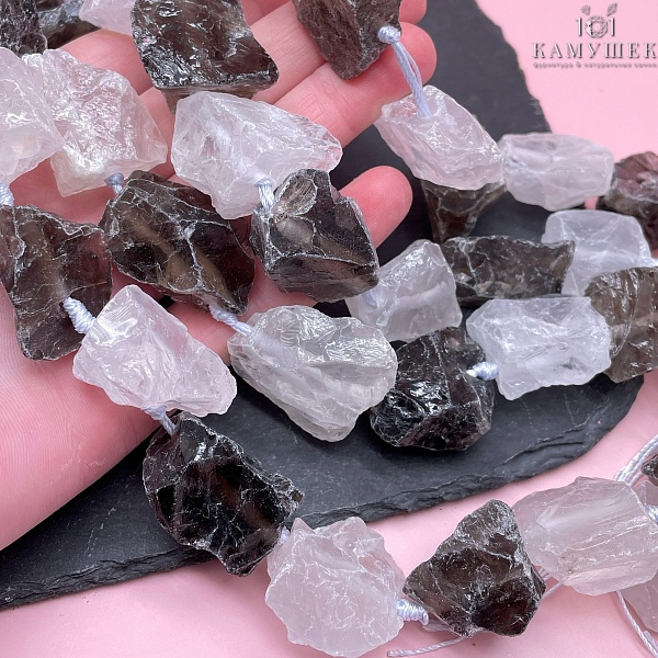 Микс куски горный хрусталь, раухтопаз (23-28)*(20-25) мм