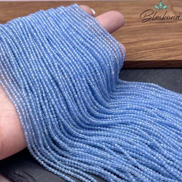 Кошачий глаз светло-синий микроогранка (имитация) 2 мм