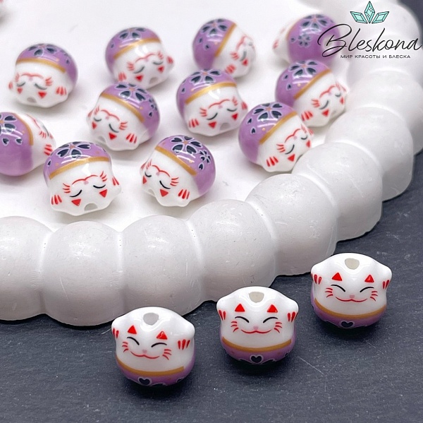 13,5*13 мм Керамика бусина Котик фиолетовый