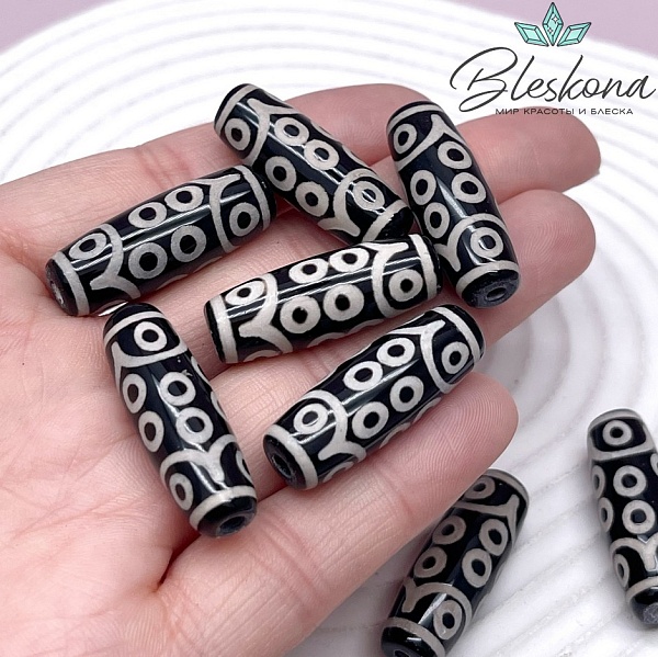 Бусина Дзи 18 глаз черно-белый бочонок 30*11 мм