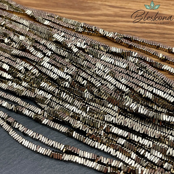 3 мм Гематин, цвет темное золото, квадрат елочка имитация