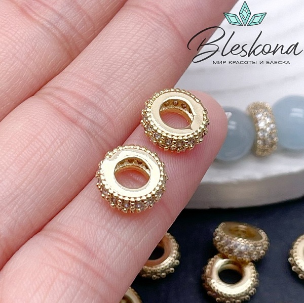 10*4 мм Цвет золото, Бусина-разделитель цирконы 
