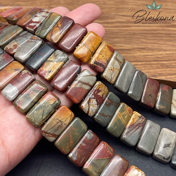 Яшма Picasso прямоугольник с двумя отверстиями 20*10 мм