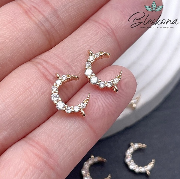 14*9 мм Цвет золото, Коннектор полумесяц цирконы
