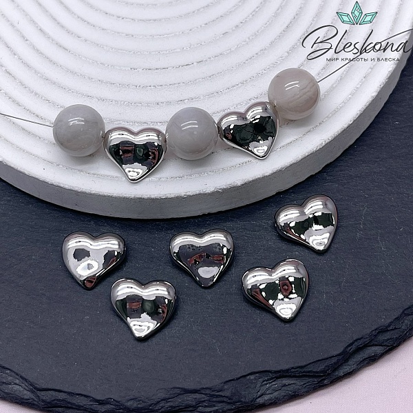 15*13 мм Цвет серебро, Бусина сердце