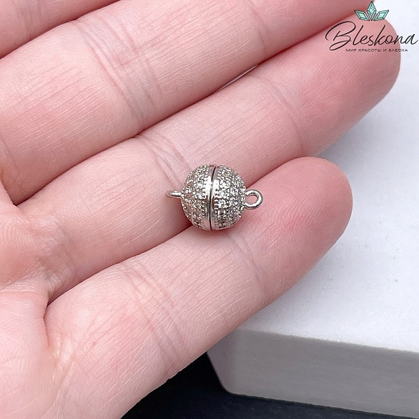 8 мм Цвет серебро, Замок Магнитный Шар цирконы